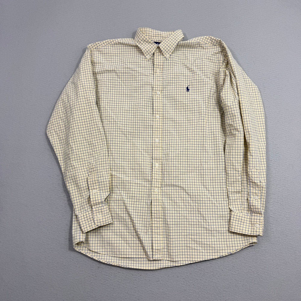 Polo Ralph Lauren Button Down Shirt Large Yellow Check Vintage Preppy Classic
